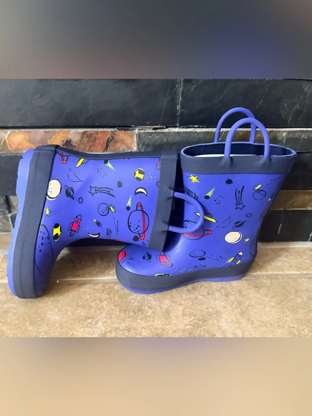 Rain Boots Kids Size 7 Lands’ End Pull On Rubber Blue New FAST SHIPPING